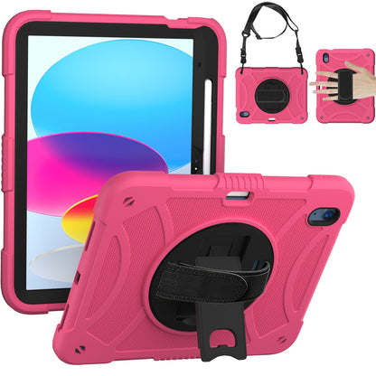 Tablet Case for iPad (A16) 11th /10th Gen 2025/2022 (10.9") 3-in-1 Tough Hybrid Hand Strap Shoulder Strap Kickstand Protective Grip Carry Design Cover Pink