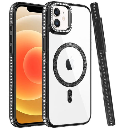 Phone Case for Apple iPhone 12 /12 Pro Luxury Diamond Bling Edged Magnetic Glitter Shockproof Hybrid with Camera Kickstand Durable Grip Cover