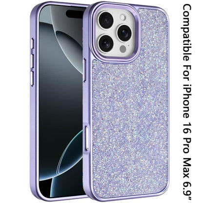 For iPhone 16 Pro Max (6.9") Crystal Sparkle Diamond Glass Full Mini Glitter Bling Frame TPU Hybrid Protective Case Cover