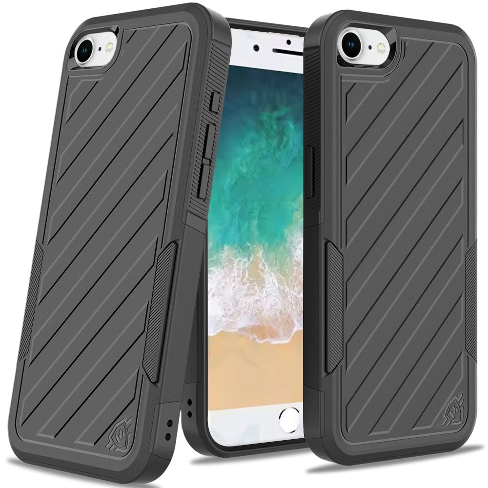 For Apple iPhone 17E /16E Premium Hybrid Rugged lined Shockproof Textured 2-in-1 Non-Slip Hard PC & TPU Non Slip Tough Case Cover