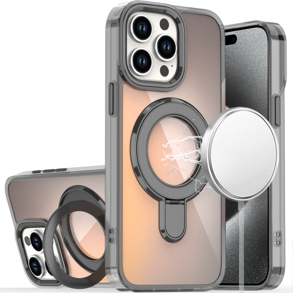 For Samsung Galaxy S26 Chrome Hybrid with Rotating Magnetic Circle Ring Stand, Slim Shockproof Hybrid Case Cover