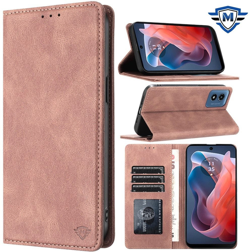 For Apple iPhone 16 Plus (6.7") Premium Wallet PU Vegan Leather ID Credit Card Slot Money Holder with Magnetic Closure Pouch Flip Case Cover Rose Gold