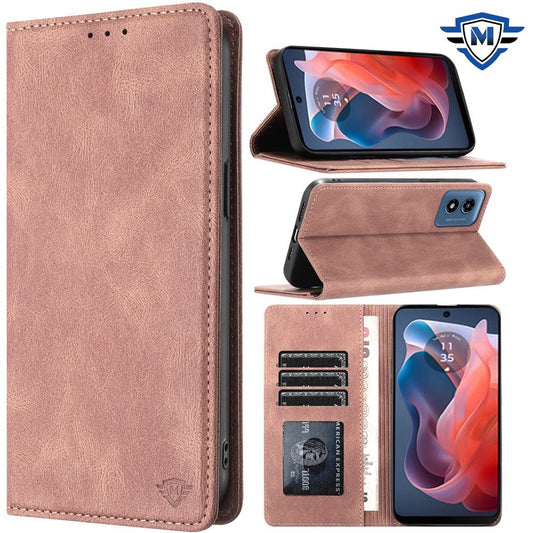For Apple iPhone 16 Plus (6.7") Premium Wallet PU Vegan Leather ID Credit Card Slot Money Holder with Magnetic Closure Pouch Flip Case Cover Rose Gold
