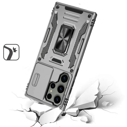 Phone Case for Samsung Galaxy S23 Ultra Tough Metal Ring Shockproof Sliding Camera Window Hybrid Armor Rugged Anti Slip Heavy Duty Grip Cover