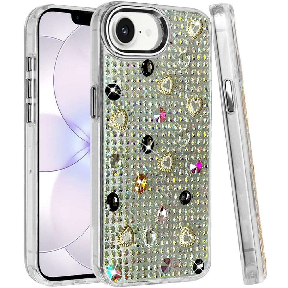 Phone Case for Apple iPhone 17E /16E /SE4 Chrome Fashion Hybrid Bling Diamond Heart Rhinestone Decorative Stones Sparkling Embellished Design Cover
