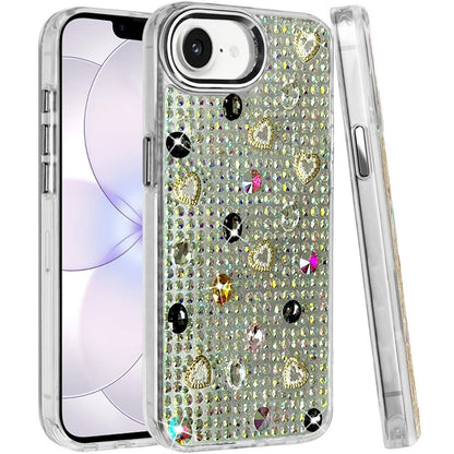 Phone Case for Apple iPhone 17E /16E /SE4 Chrome Fashion Hybrid Bling Diamond Heart Rhinestone Decorative Stones Sparkling Embellished Design Cover
