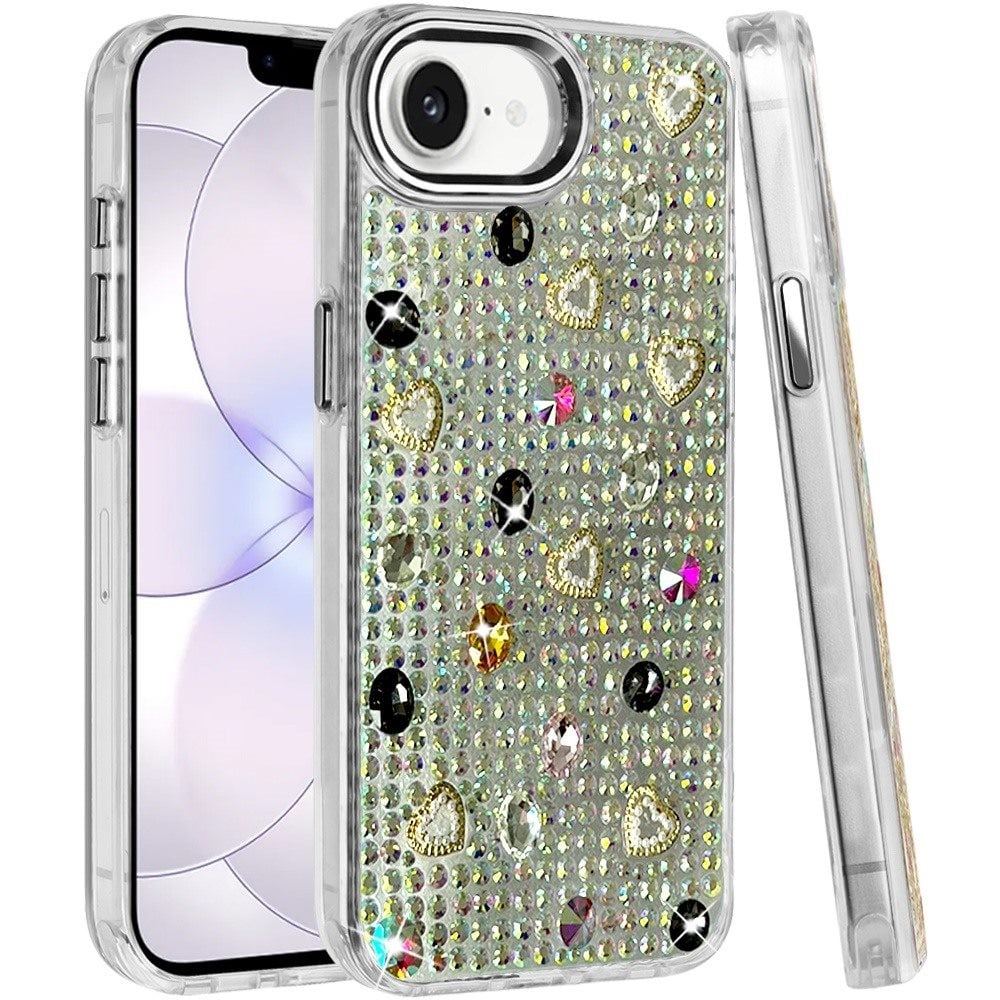 Phone Case for Apple iPhone 17E /16E /SE4 Chrome Fashion Hybrid Bling Diamond Heart Rhinestone Decorative Stones Sparkling Embellished Design Cover