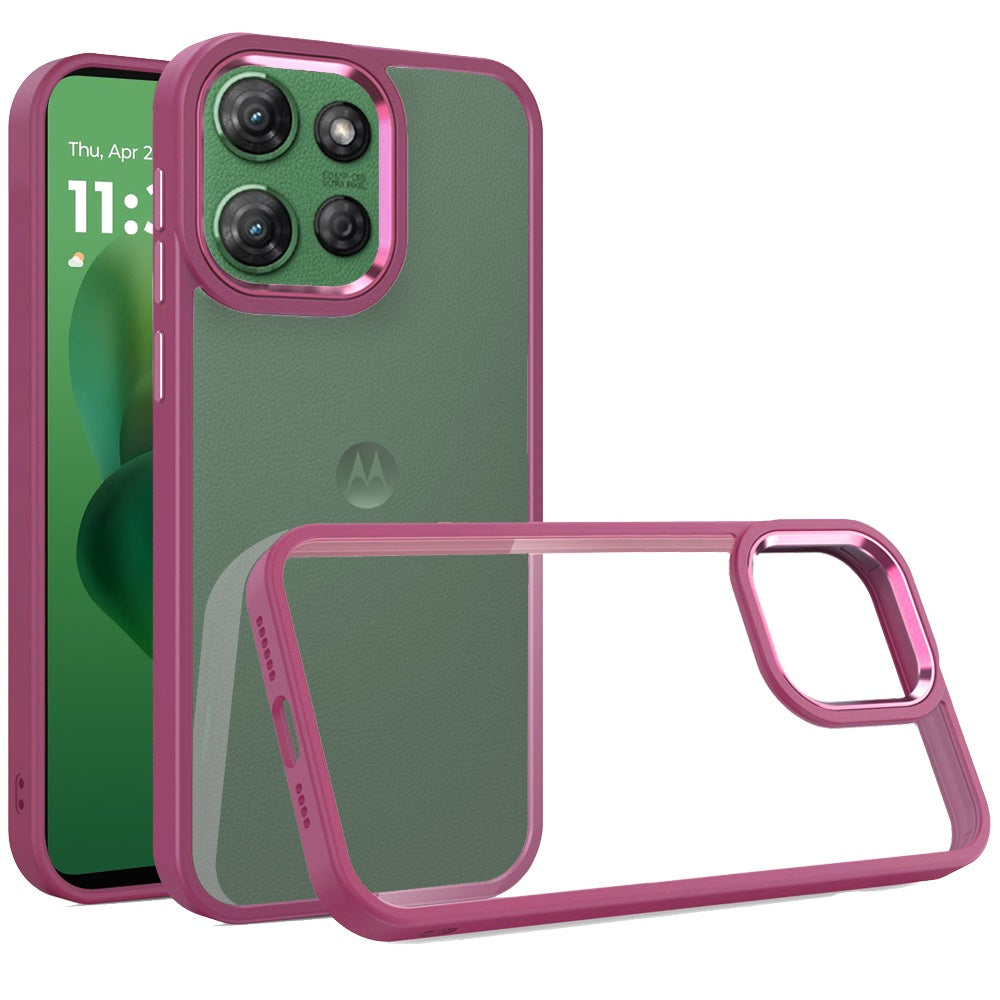 For Motorola Moto G Power 5G 2027 Slim Fit Hybrid Transparent Thick Acrylic with Metal Buttons Frame Protective Hard PC + TPU Shockproof Case Cover