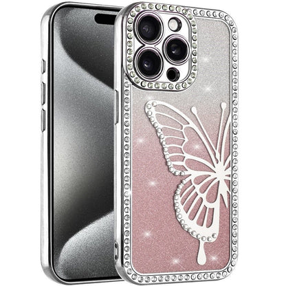 For Apple iPhone 14 /13 Butterfly Glitter Diamond Shimmer Hybrid Slim & Stylish Electroplated Sparkly Bling Shockproof TPU Protective Case Cover