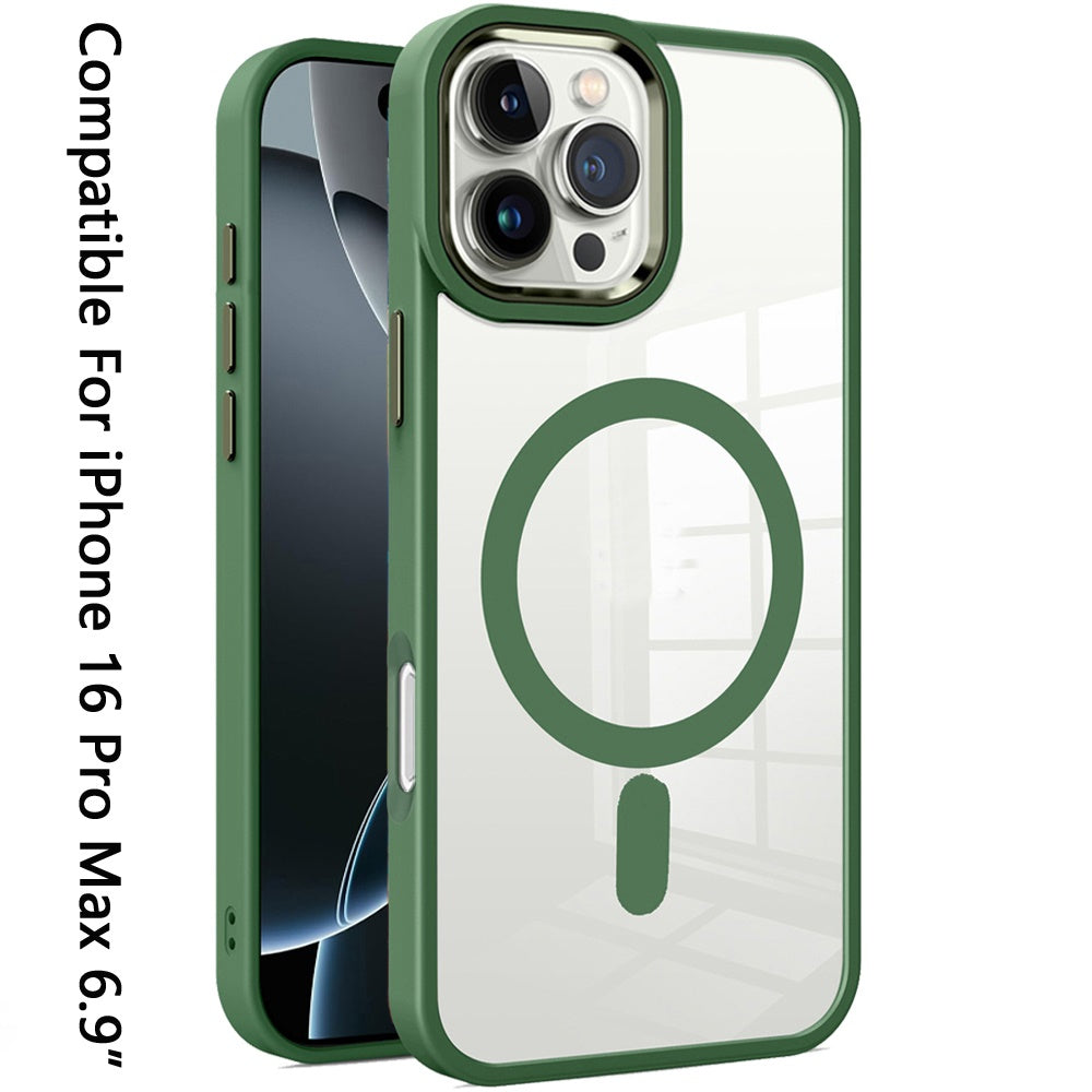 For Apple iPhone 16 Pro Max (6.9") MagSafe Compatible Transparent Greatest Clear Acrylic with Color Frame Thick Hybrid TPU Hard Case Cover