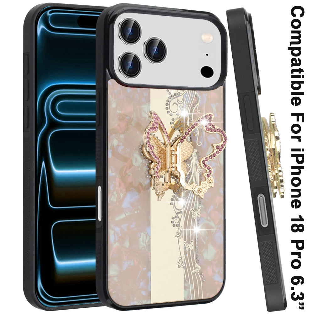 Phone Case for Apple iPhone 18 Pro Diamond 3D Fashion Floral Glitter Engraved Luxury Bling Hybrid Shockproof Chrome Edge Protective Grip Cover
