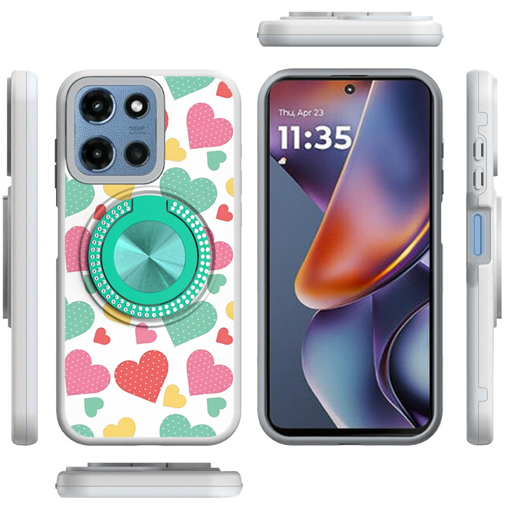 For Motorola Moto G 5G 2026/2025 Pattern Design Hybrid with Invisible Ring Stand & Magnetic Back, Shockproof Protective Grip Case Cover