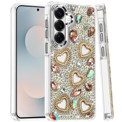 Phone Case for Galaxy S25 FE Fan Edition Luxury Crystal Heart Rhinestone Diamond Bling Shockproof Hybrid Glitter Protective Stylish Durable Grip Cover