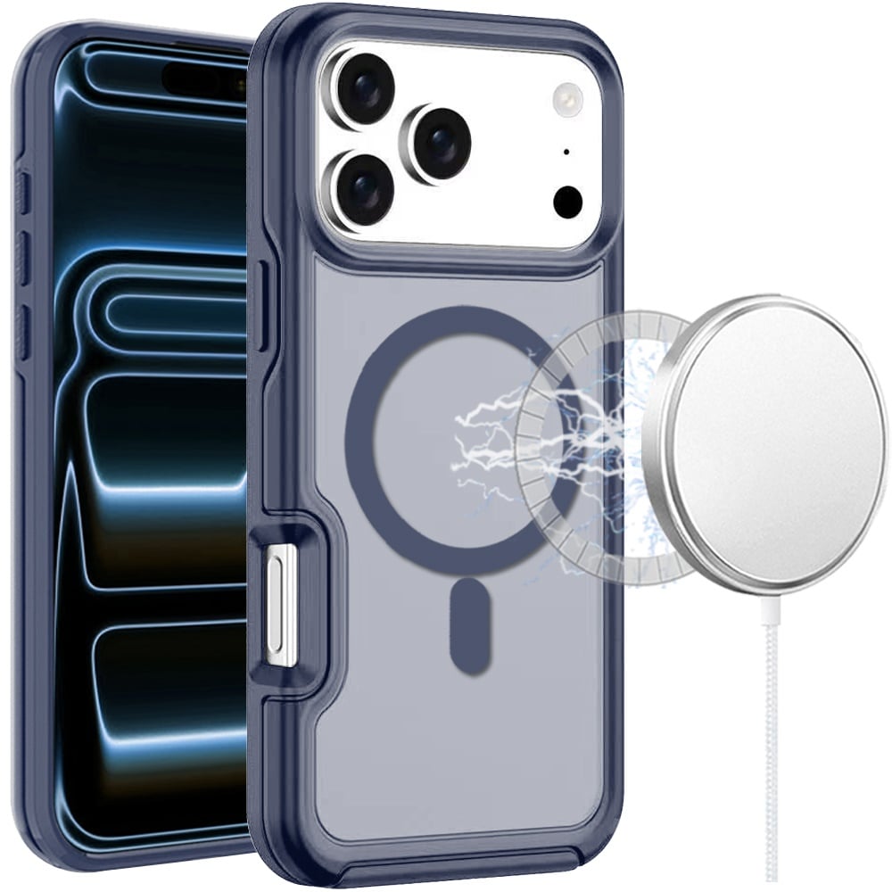 Phone Case for Apple iPhone 17 Pro Max (6.9") Glossy Magnetic Compatible Shockproof Slim TPU Durable Hard PC Rubber Grip Premium Hybrid Cover Dark Blue