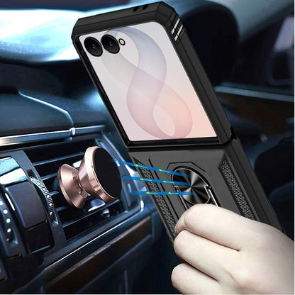 Phone Case for Samsung Galaxy Z Flip 8 Rotatable Ring Stand Shockproof Hybrid Armor Anti Slip Heavy Duty Fit Magnetic Car Mount Durable Grip Cover