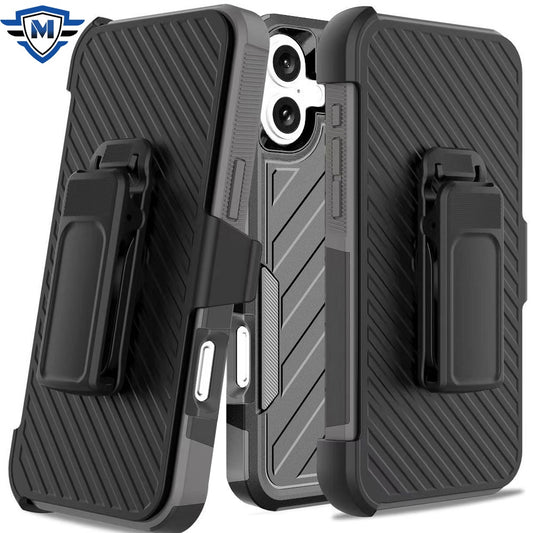 For Apple iPhone 16 Plus (6.7") Premium Design Hybrid lined with Belt Clip Holster Shockproof Rugged Textured 2in1 Non Slip Tough Case Cover Gray