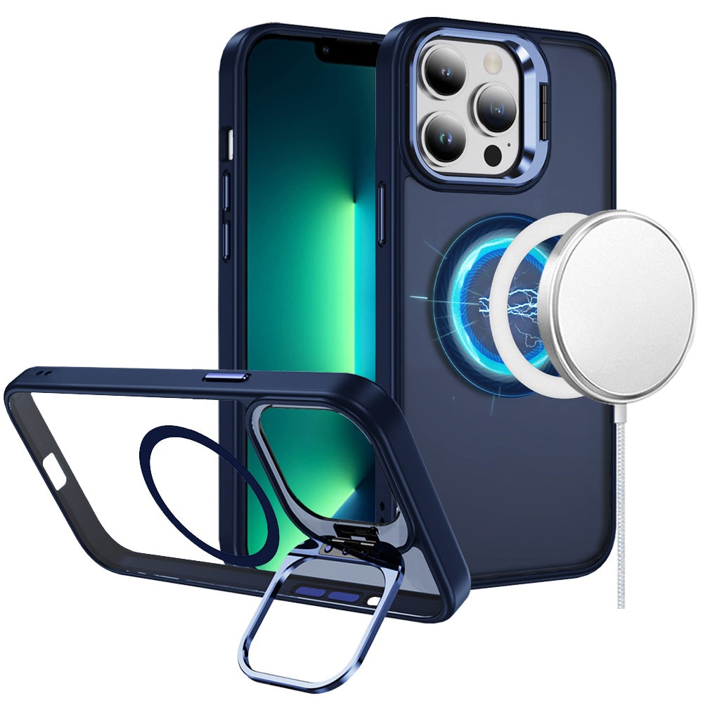 For Apple iPhone 15 Pro Max Heavy Duty Metallic Hybrid Tough TPU with Camera Ring Stand, MagSafe Compatible, Rugged Drop Protection Case Cover