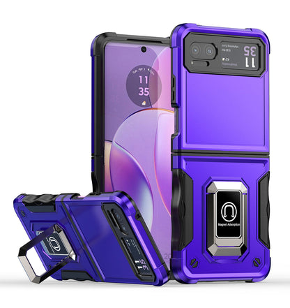 For Motorola Razr 2023 Hybrid Stand Magnetic Ring Holder Kickstand Heavy Duty Rugged Drop Silicone & Hard PC Shockproof Case Cover Dark Purple
