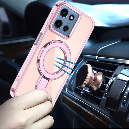 Phone Case for Motorola Moto G 5G 2026 / 2025 Chrome Magnetic Ring Stand Rotational Shockproof Hybrid Kickstand Metal Finish Rugged Drop Protection Armor Cover Light Pink