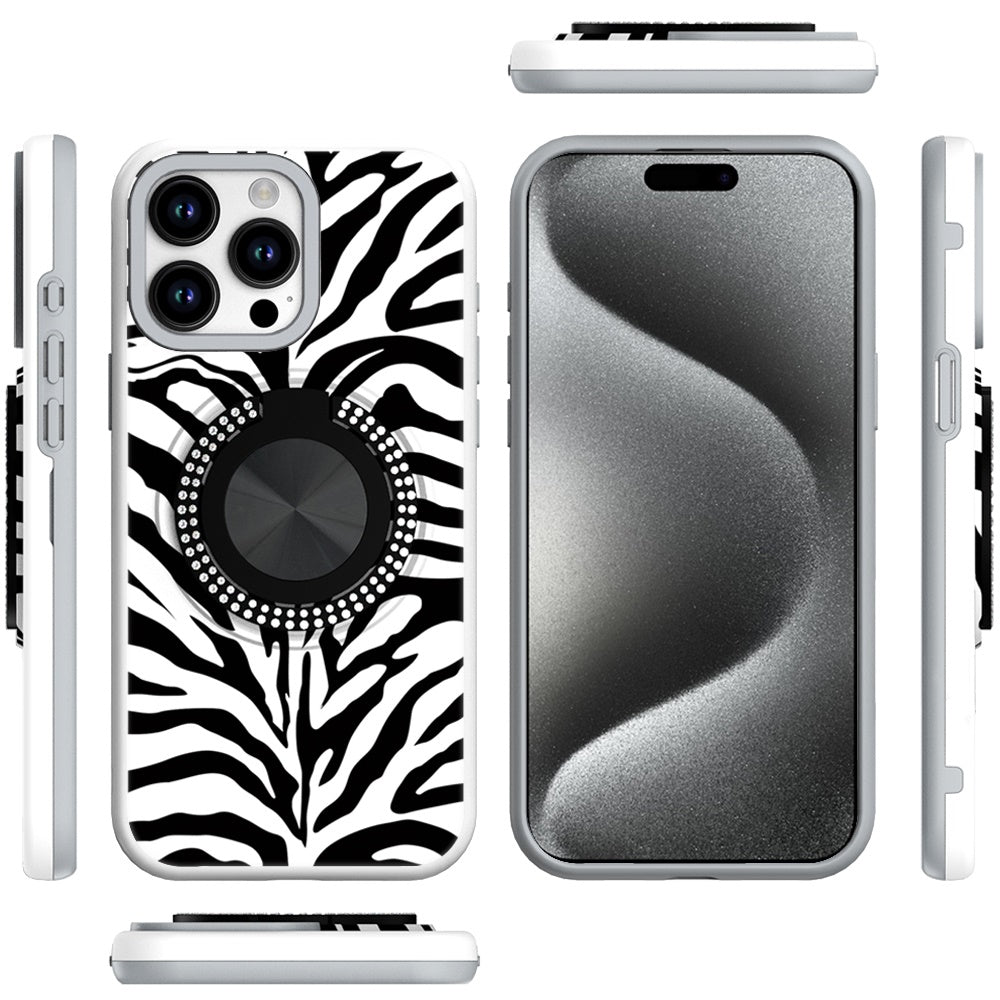 For Apple iPhone 12 /12 Pro Pattern Design Hybrid with Invisible Ring Stand & Magnetic Back, Shockproof Protective Grip Case Cover
