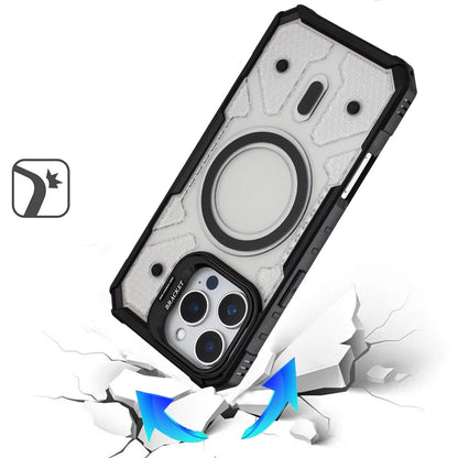 For Apple iPhone 15 Transparent Tough Dotted Magnetic Case with Camera Stand & Hybrid Grip Shockproof Case Cover