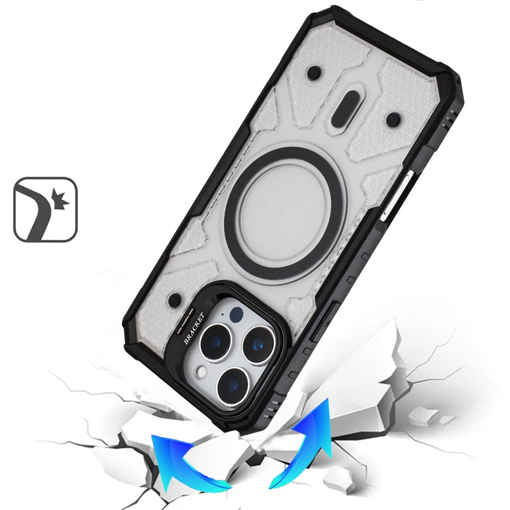 For Apple iPhone 17 Transparent Tough Dotted Magnetic Case with Camera Stand & Hybrid Grip Shockproof Case Cover