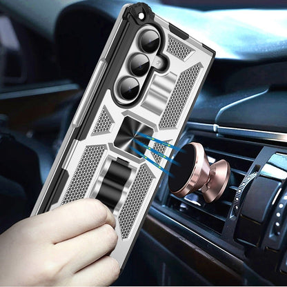 Phone Case for Samsung Galaxy Z Fold 7 Built in Magnetic Hiden Kickstand Shockproof Rugged Armor Grip Hybrid Heavy Duty Anti Slip Protective Style Cover Silver