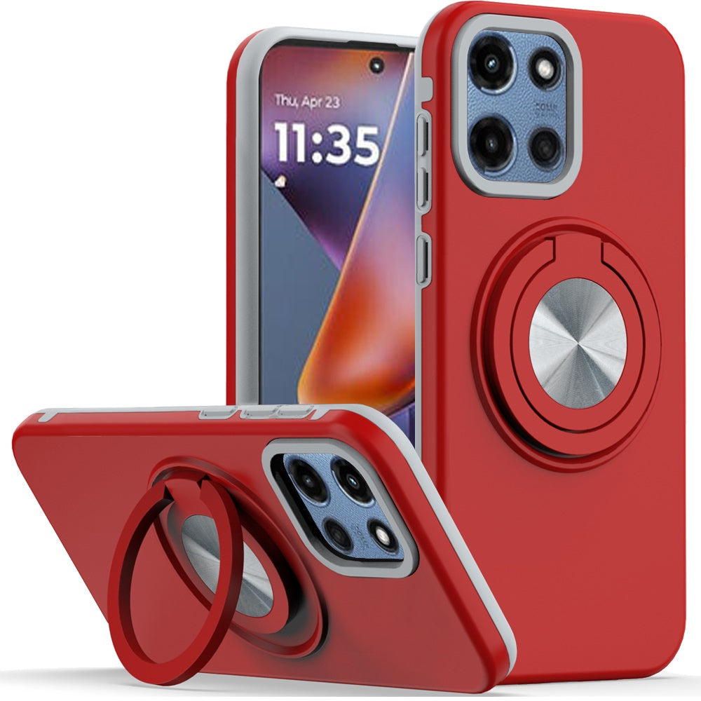 For Motorola Moto G Power 5G 2025 Metal Matte Hybrid with Invisible Rotational Ring Stand, Car Mount Friendly, Military Grade Slim Fit Sturdy Case Cover