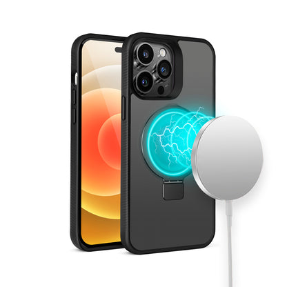 For Apple iPhone 17E /16E Magnetic Circle Kickstand with MagSafe Compatibility, Matte Skin, Rugged Bumper, and Ring Holder Case Cover Black