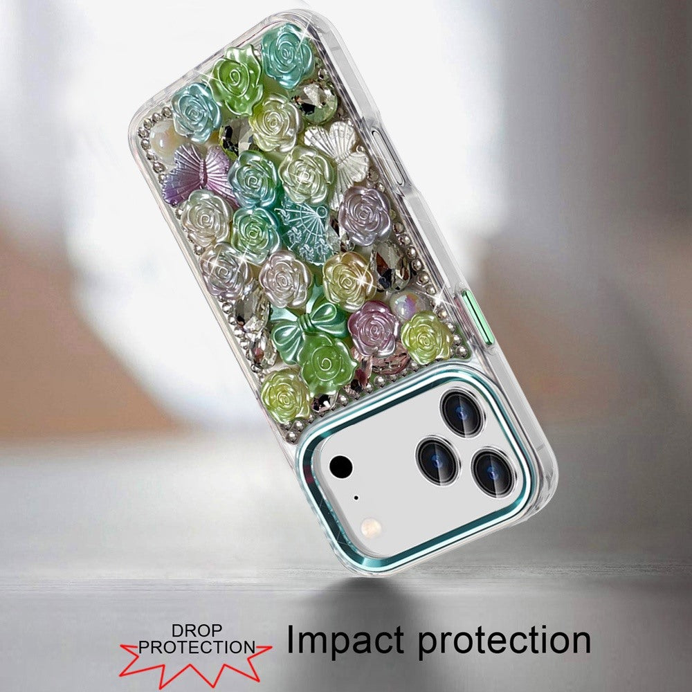 Phone Case for Apple iPhone 18 Pro 3D Flower Bling Rhinestone Glitter Cute Stylish Shockproof Protective Decorative Luxury Grip Stones Ornaments Cover
