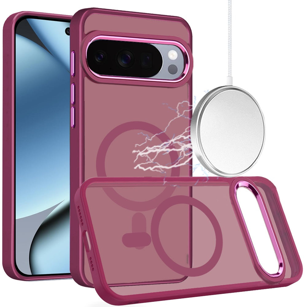 Phone Case for Google Pixel 11 Pro XL Clear Acrylic Magnetic Circle Shockproof Hybrid Metal Button TPU Drop Protection Rugged Slim Durable Armor Cover
