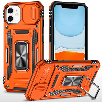 For Apple iPhone 11 Tough Hybrid Case with Movable Camera Window & Metal Ring Stand Shockproof Case Cover Cosmic Orange