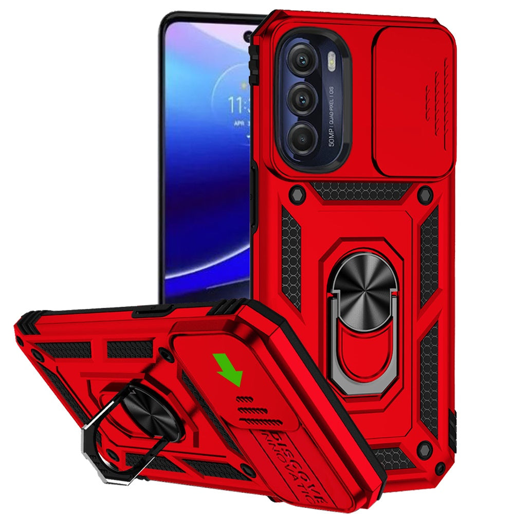 For Samsung Galaxy S20 Ultra Hybrid Ring Shockproof with 360° Rotate Ring Kickstand, Camera Lens Protection, Soft Edge Bumper Case Cover Red