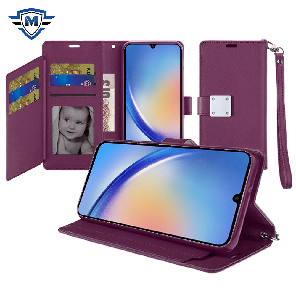 For Apple iPhone 16 Plus (6.7") Premium Leather Wallet with Credit Card ID Slots Cash Holder Duo Flip Pouch Stand and Strap Case Cover