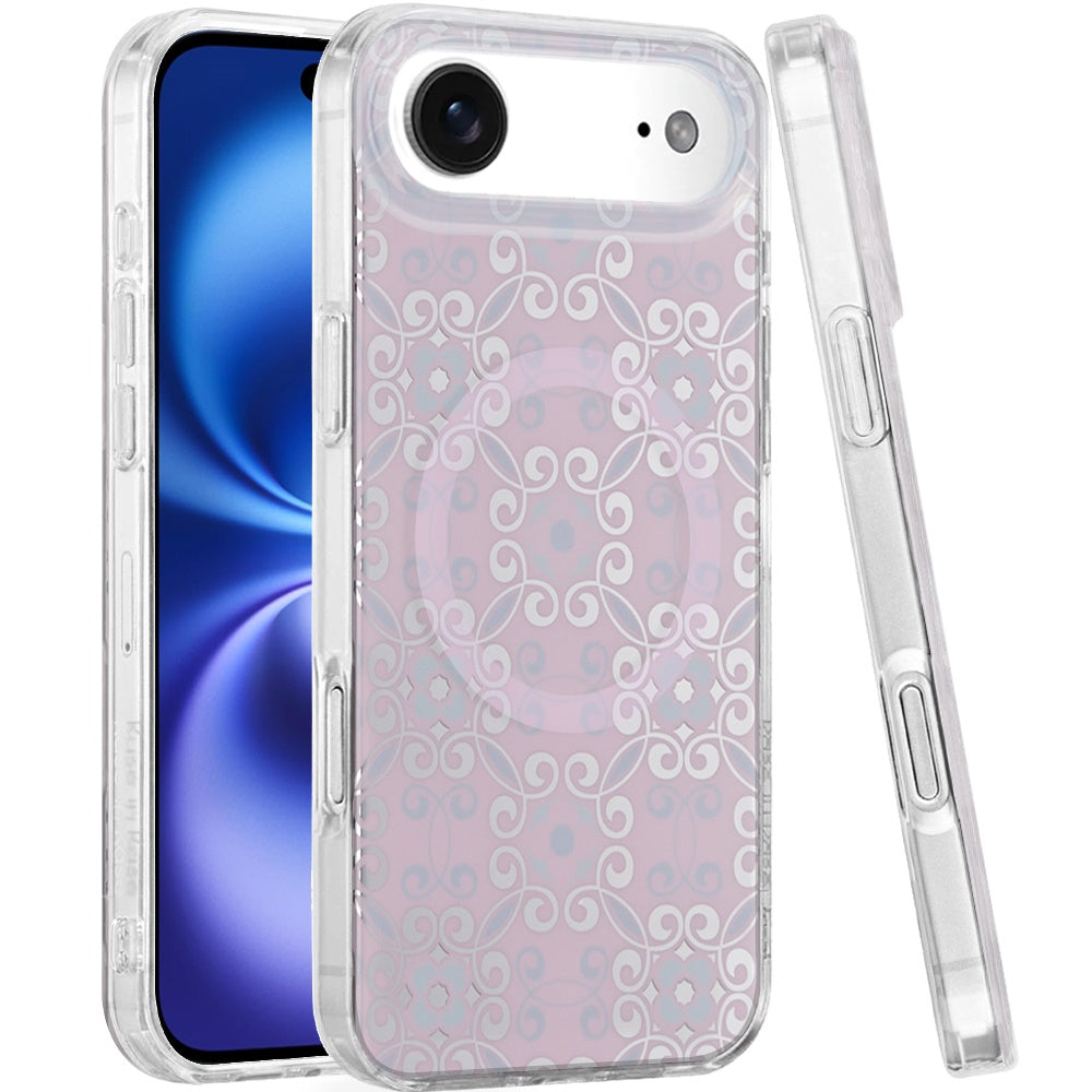 For Apple iPhone 17 AIR Stylish Pattern Fashion IMD Printed Design TPU Double Layer Slim Shockproof with Magnetic Back Case Cover Flowers Purple Gradient