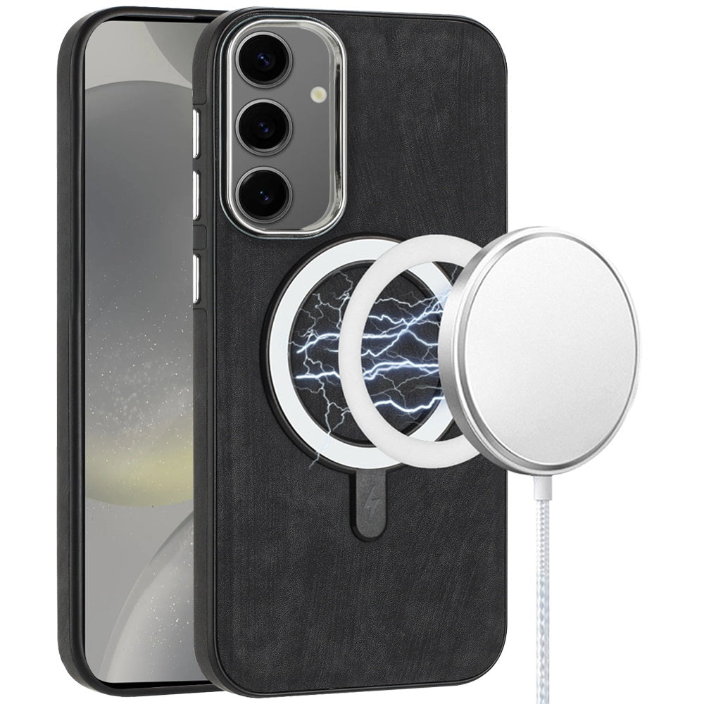 For Samsung Galaxy S25 Ultra Fashion PU Vegan Leather Chrome Edge Hybrid, MagSafe Compatible, Durable TPU Hard PC Case Cover
