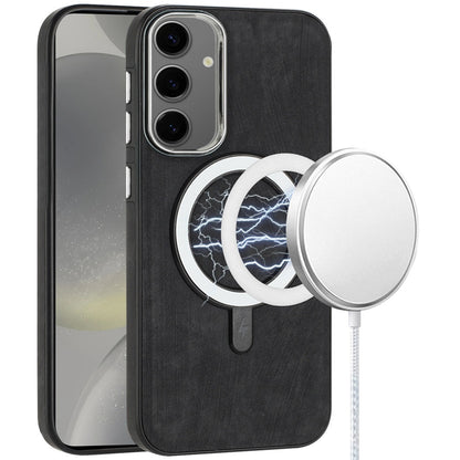 For Samsung Galaxy S25 Ultra Fashion PU Vegan Leather Chrome Edge Hybrid, MagSafe Compatible, Durable TPU Hard PC Case Cover