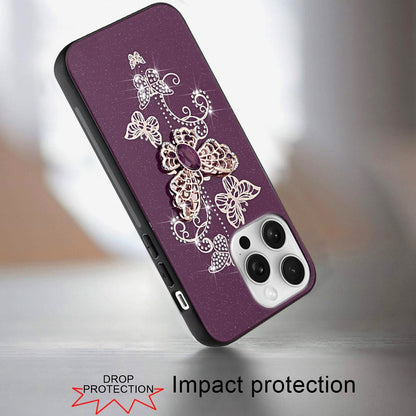Phone Case for Apple iPhone 13 Pro Max Diamond Glitter 3D Butterfly Engraved Luxury Bling Hybrid Shockproof Chrome Edge Protective Durable Grip Cover Purple
