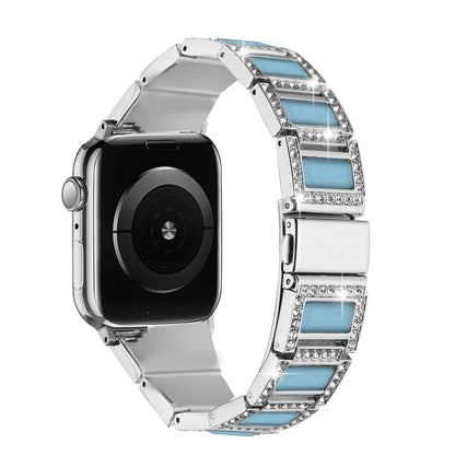 Watch Band for Apple Watch 38/40/41mm, Series 1-8 & SE Zinc Alloy Link Bracelet Rhinestone Jewel Diamond Bling Adjustable Secure Clasp Metal Replacement Silver