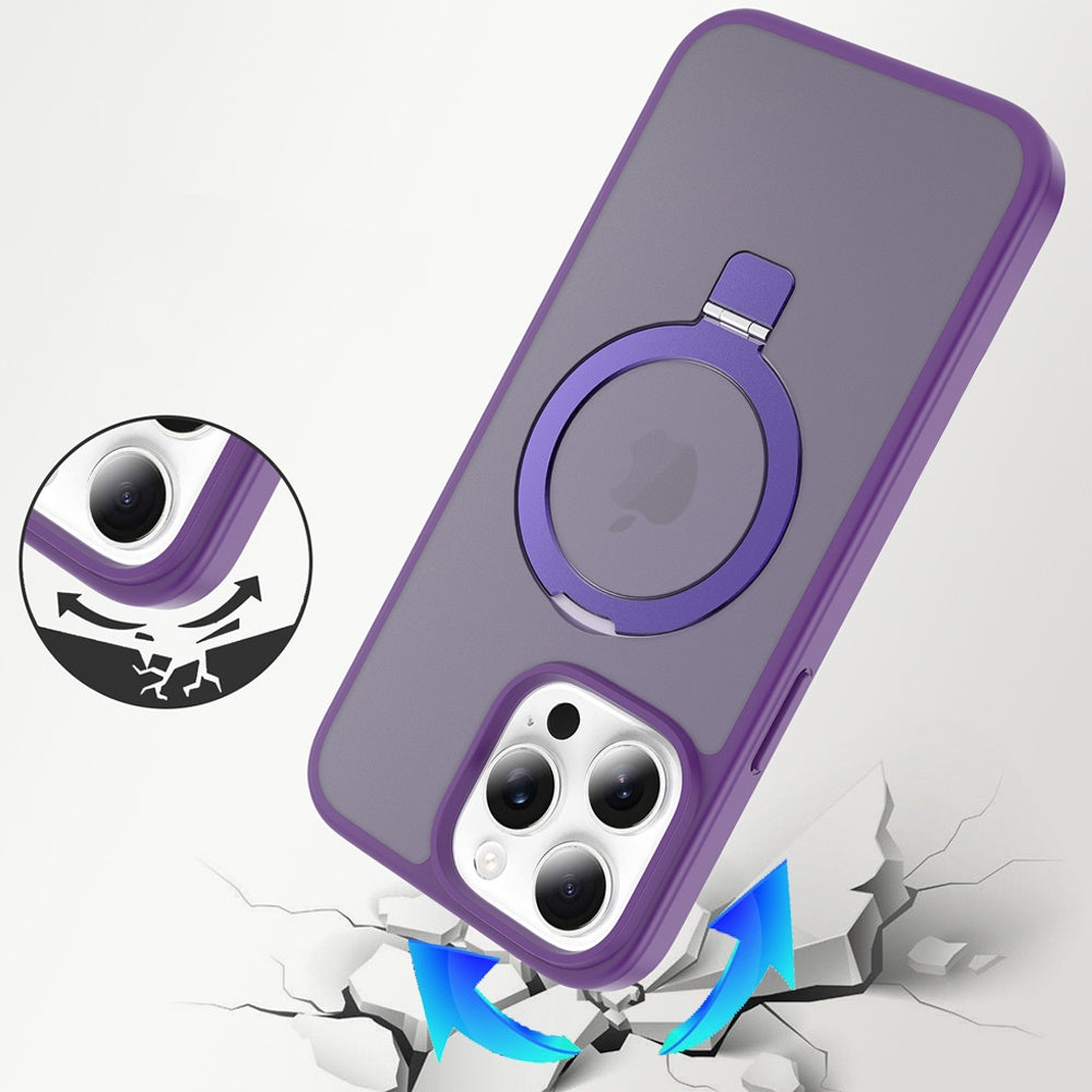 Phone Case for Apple iPhone 13 Pro Max Magnetic Ring Stand Full Rotation Matte Shockproof Grip Anti Slip Durable Camera Protection Hybrid Cover Dark Purple