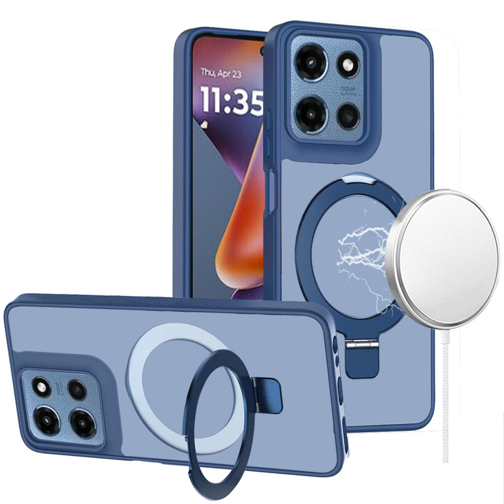 For Apple iPhone 11 Magnetic Circle Back with Ring Stand Full Rotation Matte Hybrid Shockproof Case Cover Blue