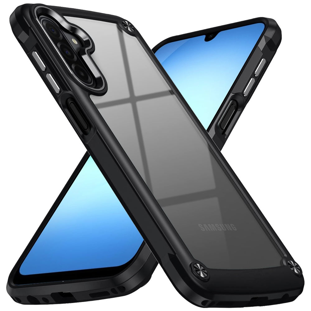 For Samsung Galaxy A17 5G Hybrid Transparent Rubber with Metal Buttons & Camera Edges Hard TPU Corner Frame Bumper Case Cover