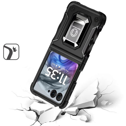 For Samsung Galaxy Z Flip 7 FE Hybrid Stand Magnetic Ring Holder Kickstand Heavy Duty Rugged Drop Silicone & Hard PC Shockproof Case Cover Black