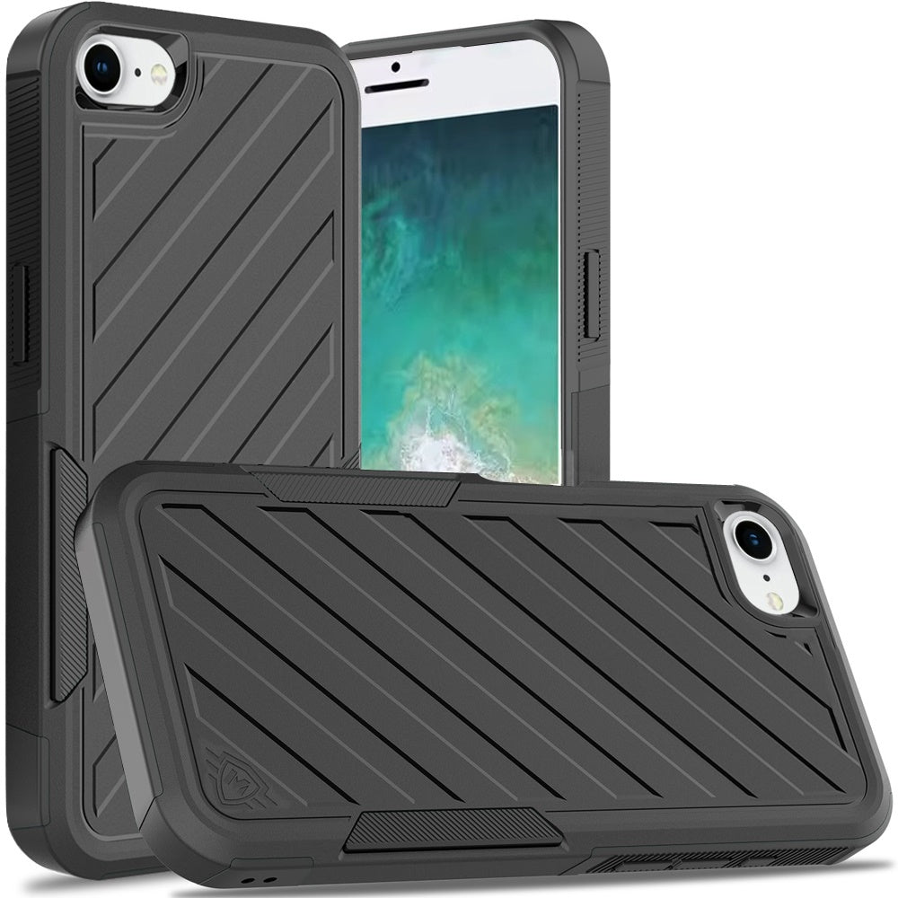 For Apple iPhone 17E /16E Hybrid lined shockproof dual layer Rugged 2in1 Hard PC & Silicone TPU Non Slip Textured Tough Armor Case Cover Black