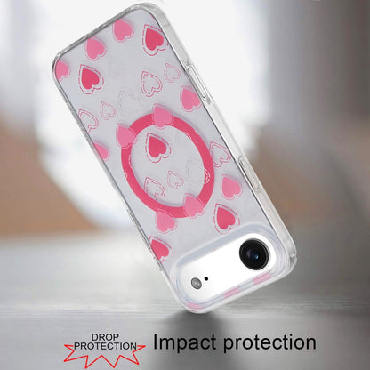 For Apple iPhone 17 Pro Stylish Pattern Fashion IMD Printed Design TPU Double Layer Slim Shockproof with Magnetic Back Case Cover Pink Heart