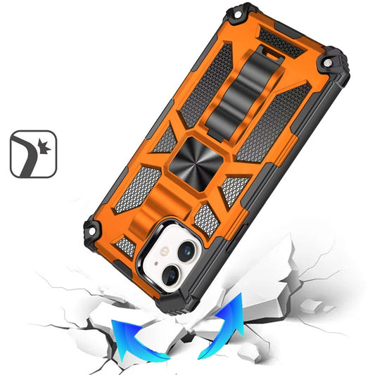 For iPhone 12 / iPhone 12 Pro (6.1") Hybrid Shockproof [Military Grade] Rugged Protective with Magnetic Car Mount & Invisible Stand Case Cover Cosmic Orange