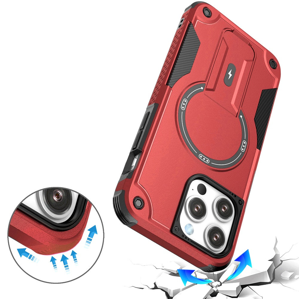 Phone Case for Apple iPhone 15 Pro Max Magnetic Kickstand Rugged Shockproof Armor Grip Anti Slip Heavy Duty Protective Matte Stand Hybrid Cover Red