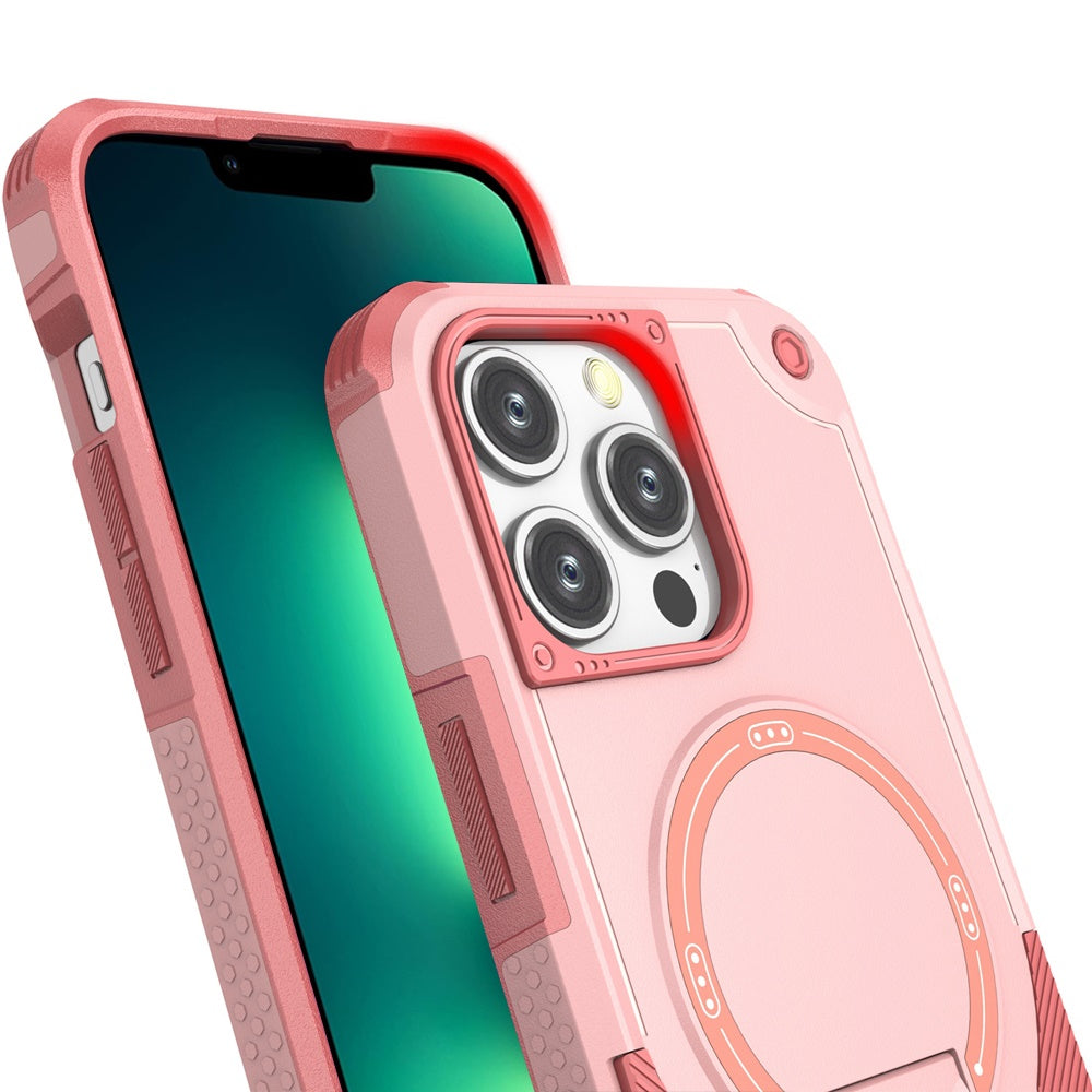 For Apple iPhone 14 (6.1") Case with Invisible Kickstand Compatible with MagSafe, Military-Grade Protection Shockproof Heavy Duty Case Cover Pink
