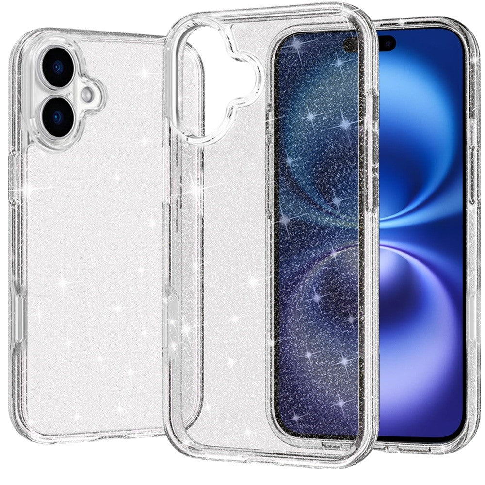 For Apple iPhone 17 Transparent Glitter Shiny Sparkle Bling TPU Rubber Hard Back Hybrid Frame Shockproof Case Cover