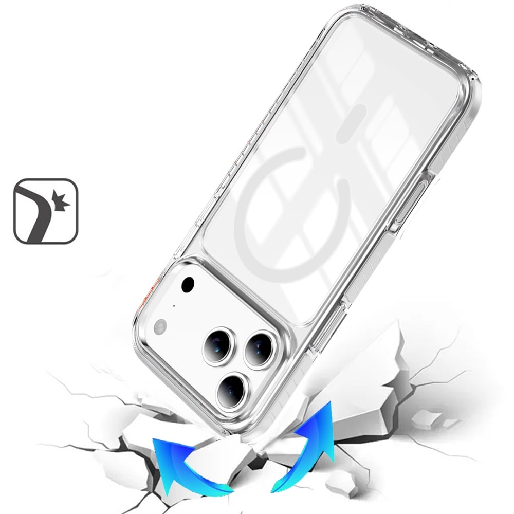 Phone Case for Apple iPhone 17 Pro Max Transparent Magnetic Shockproof Colored Edge Hybrid Case Slim Durable Grip Clear Protective Soft TPU Cover White